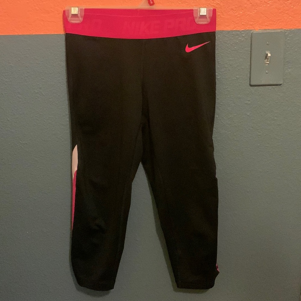 Nike Pro Dri Fit capri, small, black and pink, gently used